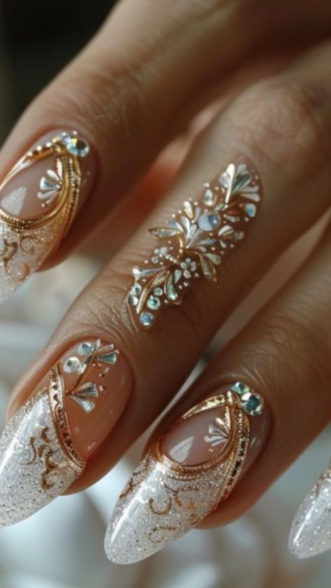 Indian Wedding Nails, Elegant Bridal Nails, Indian Nails, Bridal Nails Designs, Timeless Simplicity, Bridal Nail Art, Wedding Nails Glitter, Holiday Nail Designs, Nail Art For Beginners