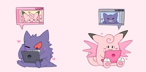 Gengar And Clefable, Pokemon Couples, Gengar Pokemon, Ghost Pokemon, Love Connection, Cute Pokemon Wallpaper, Pokemon Pictures, Cute Pokemon, Art Anime