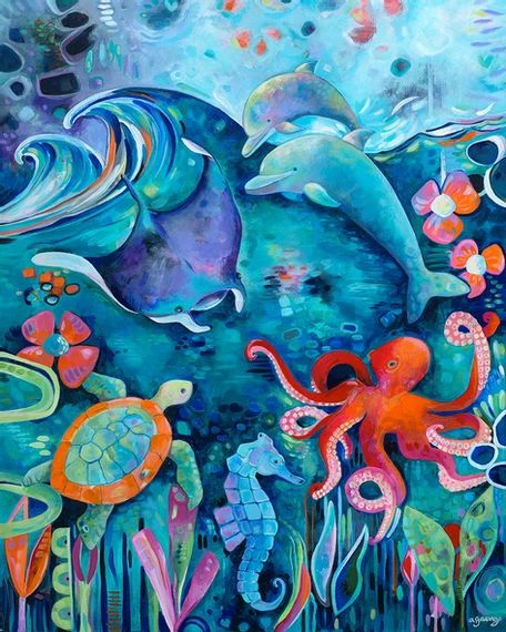 Just Let Go, Loving Wife, Heart Art Print, Animal Love, Flow Painting, Bristol Board, My Art Studio, Sea Animal, Painting Art Projects