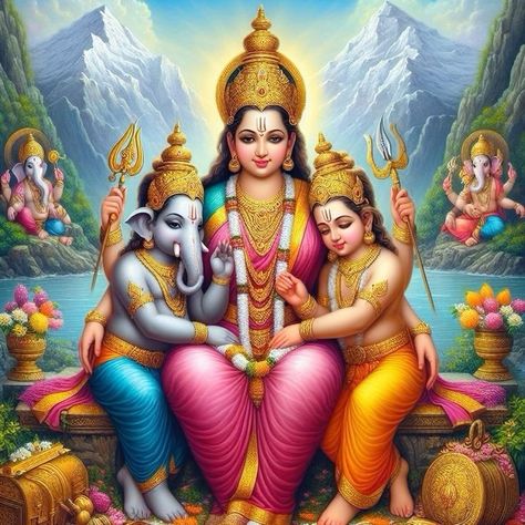 Ganesha And Murugan, Santan Dharma, Parvathi Devi, Lakshmi Narsimha, Hindu Wallpaper, Baby Murugan Paintings, Shivaji Maharaj Painting, Navratri Wallpaper, Rihanna Cover