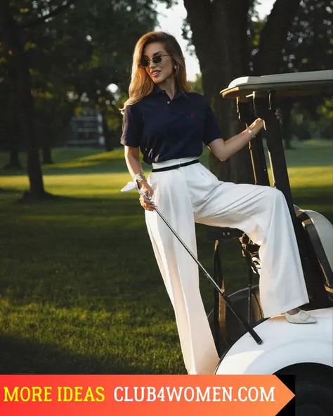 19 Women's Fall Golf Outfits 2024: Stylish and Practical Looks for the Course Winter Golf Outfit Womens, Country Club Casual, Blue Pleated Skirt, Casual Attire For Women, Sporty Aesthetic, White Pleated Skirt, Minimalist Accessories, Golf Attire, White Polo Shirt