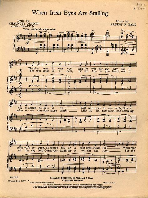 when irish eyes are smiling sheet music - Google Search Scripture Inspiration, Game Day Quotes, Irish Folk, Irish Songs, Hymn Music, Irish Theme, Glue Books, Great Song Lyrics, Irish Eyes Are Smiling