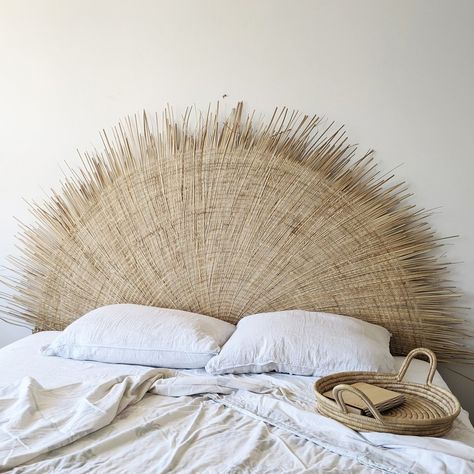 Sun Headboard by People of the Sun, made from palm leaves by artisans in Malawi Diy Boho Headboard Ideas, Boho Headboard Ideas, Diy Boho Headboard, Sun Headboard, Handmade Headboards, Diy Headboard Ideas, Headboard Art, Boho Headboard, Beautiful Headboards