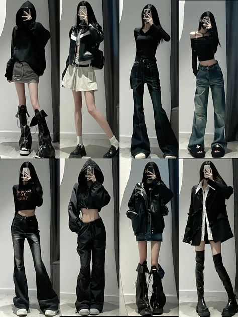 Mode Emo, Mode Kawaii, Korean Casual Outfits, Everyday Fashion Outfits, Mode Kpop, Black Clothing, Tomboy Style Outfits, Stil Inspiration, Looks Street Style