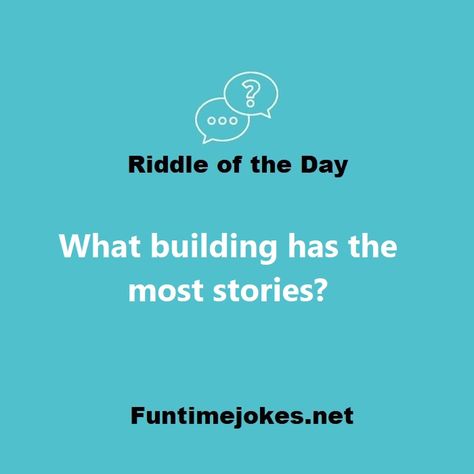 What building has the most stories?| Get Riddle Answer Hard Riddles With Answers, Tricky Riddles With Answers, Riddle Of The Day, Hard Riddles, Tricky Riddles, The Riddle, Best Riddle, A Potato, Good Jokes