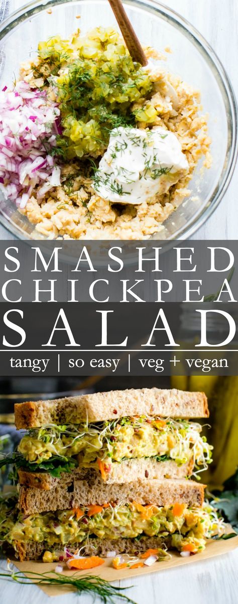 Smashed Chickpea Salad, Lunch Weekend, Smashed Chickpea, Chickpea Salad Sandwich, Healty Dinner, Spicy Mustard, Vegetarian Sandwich, Chickpea Recipes, Yumeko Jabami