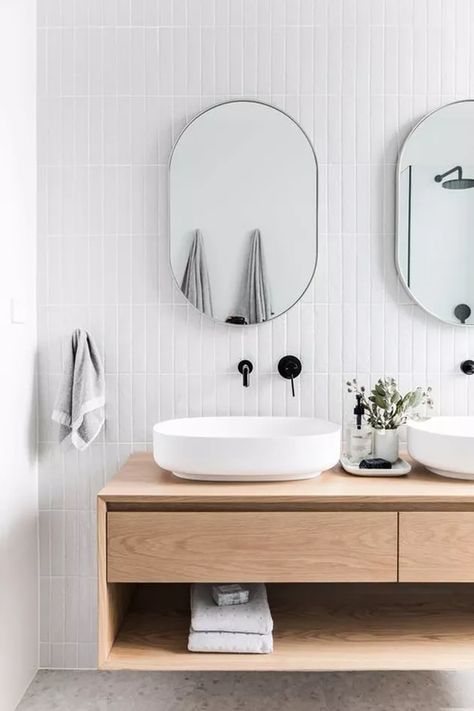 10 Soothing Scandinavian Bathroom Ideas | Hunker Drømme Bad, Scandinavian Bathroom, Spa Like Bathroom, Bad Inspiration, Small Remodel, Floating Vanity, Trendy Bathroom, Wood Bathroom, Bath Room