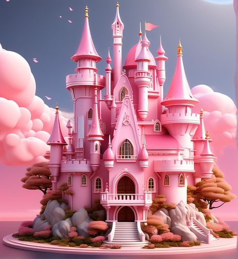 Photo the enchanting pink castle a whims... | Premium Photo #Freepik #photo Barbie Castle, 3d Castle, Brand Elements, Pink Castle, 3d Building, Castle Designs, Fairy Art, Pastel Art, Textile Prints