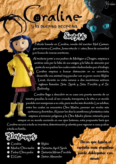 Sinopsis y personajes de la película Coraline y la puerta secreta Coraline Journal, Coraline Doodles, Coraline Jones, Bullet Journal School, Pretty Notes, Notes Design, Coraline, School Notes, Planner Bullet Journal