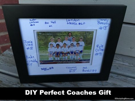 This is the Perfect Coaches Gift that cost less than $20! Easy to make as a DIY! It is a memory that will last your coach forever. Coach Picture Frames Gift Ideas, Basketball Team Pictures, Track Coach, Coaches Gifts, Cross Country Coaching, Volleyball Coach Gifts, Softball Coach Gifts, Football Coach Gifts, Soccer Coach Gifts