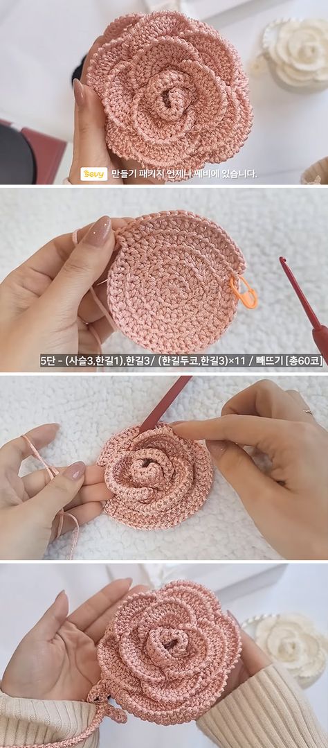 Crochet Flower Mini Bag: An Accessory You'll Love - CrochetBeja Mini Bag Pattern, شال كروشيه, Crochet Simple, Crochet Stitches For Beginners, Haken Baby, Crochet Flower Tutorial, Crochet Rose, Crochet Flower Patterns, Crochet Stitches Patterns