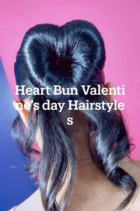 Heart Bun Valentine’s day Hairstyles | cute valentines Hairtsyle for black hair | Heart Hairstyle for Valentines day Heart Buns, Purple Hair Colour, Heart Bun, Dinner Hairstyles, Heart Hairstyle, Cute Hair Bows, Valentines Hairstyles, Day Hairstyles, Valentine Hair