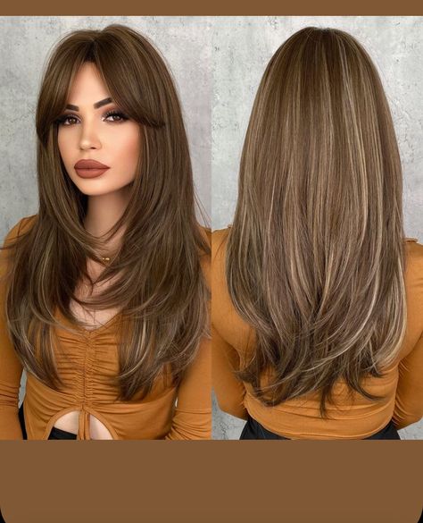 Haircut For Slim Face For Women, Long Hair Layered Haircut Face Framing, Face Framing Layers With Curtain Bangs, Butterfly Layers Hair Long, Front Haircut, Haircuts For Long Hair Straight, Feather Cut, Kardashian Hair, Celebrity Haircuts