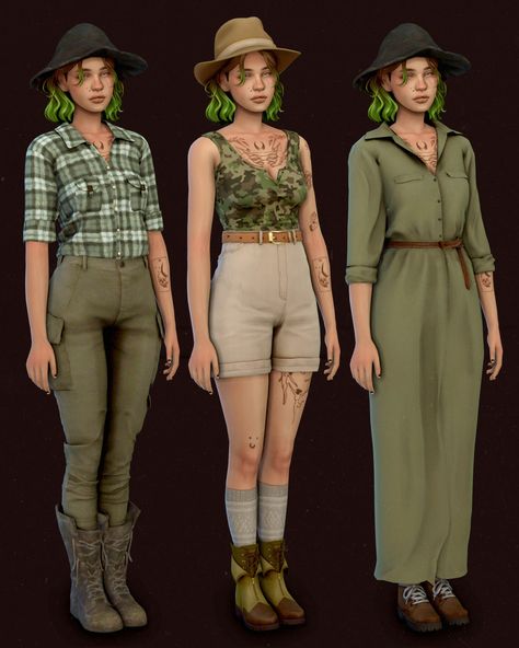 awkwardwhims (Posts tagged ts4 lookbook) Sims 4 Cc Gardening Clothes, Sims 4 Jungle Adventure Cc, Sims 4 Green Cc, Sims 4 Earthy Clothes Cc, Fishnets And Boots, Shorts And Fishnets, Ts4 Lookbook, Flannel Boots, Jumper Suit