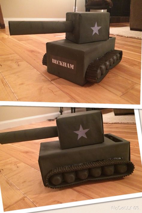 Army tank Valentine box with moving turret.  #tank #military Boys Valentines Boxes Army Tank, Army Tank Valentines Boxes, Camo Valentines Day Boxes, Tank Valentine Boxes For Boys, Army Valentine Box Ideas, Tank Valentines Boxes, Valentines Card Holder, Valentine's Boxes, Valentine Box Ideas