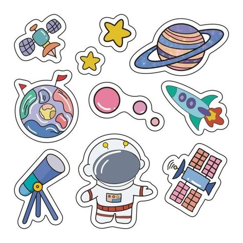 Astronaut Sticker, Astronaut Drawing, Space Doodles, Sticker Design Inspiration, Science Stickers, Homemade Stickers, Cute Easy Doodles, Canvas Learning, Cute Laptop Stickers