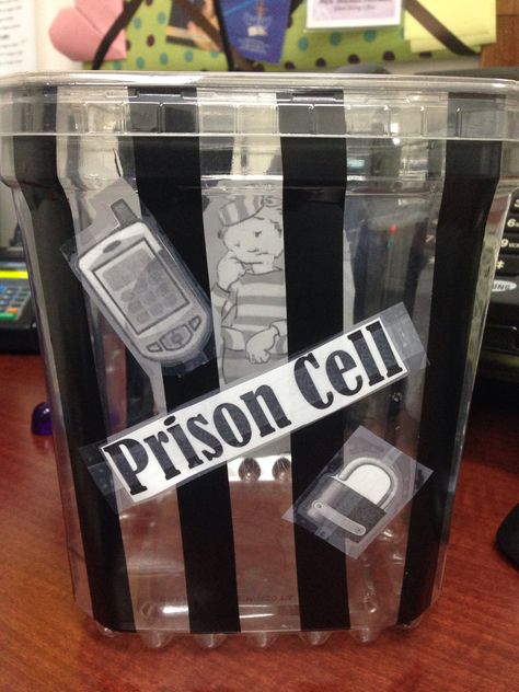 Teachers cell phone prison bucket for quizzes and tests!! Phone Jail Ideas, Phone Prison, Jail Ideas, Cell Phone Jail, Phone Jail, Classroom Planning, Meeting Ideas, School Social Worker, 7th Grade Ela