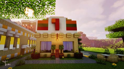 Minecraft 7-11 #minecraft #minecraftbuildingideas #minecraftbuild #store #build #7-11 Minecraft Stores Building, Minecraft Stores, Minecraft Castle, Cool Minecraft Creations, Cool Minecraft, Minecraft Architecture, Minecraft Builds, Minecraft Building, Minecraft Creations