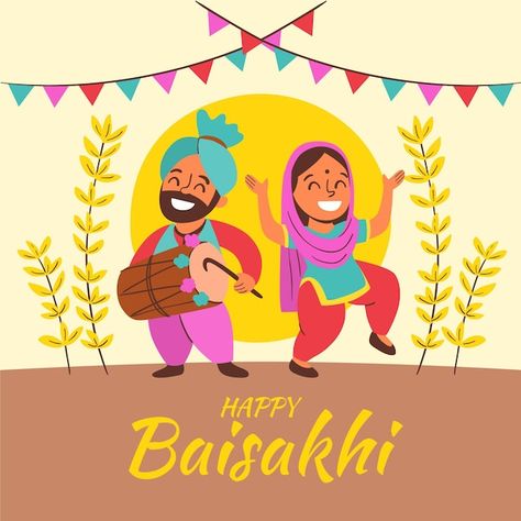 Free vector hand drawn baisakhi illustra... | Free Vector #Freepik #freevector #baisakhi #happy-baisakhi #indian-illustration #hinduism Happy Baisakhi Drawing, Baisakhi Craft, Baisakhi Drawing, Baisakhi Quotes, Baisakhi Wishes, Baisakhi Images, Baisakhi Festival, Happy Holi Message, Holi Messages