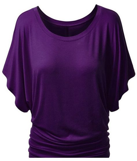 Trendy Bat Sleeve Jewel Neck Pure Color T-Shirt For Women - PURPLE XL Tops Bonitos, Kimono Sleeve Top, Batwing Sleeve Top, Dolman Top, Boat Neck Tops, Slim Fit Top, Womens Kimono, Sleeve Fashion, Fashion Blouse