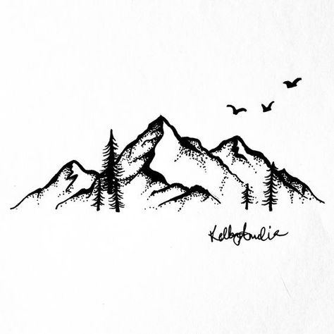 Tattoo Ideas Pine Tree, Mountains With Trees Tattoo, California Mountains Tattoo, Mountain Tattoo With Pine Trees, Bird Mountain Tattoo, Mountains And Pine Trees Tattoo, Small Mountain And Tree Tattoo, Red Rocks Tattoo Ideas, Simple Mountain And Tree Tattoo