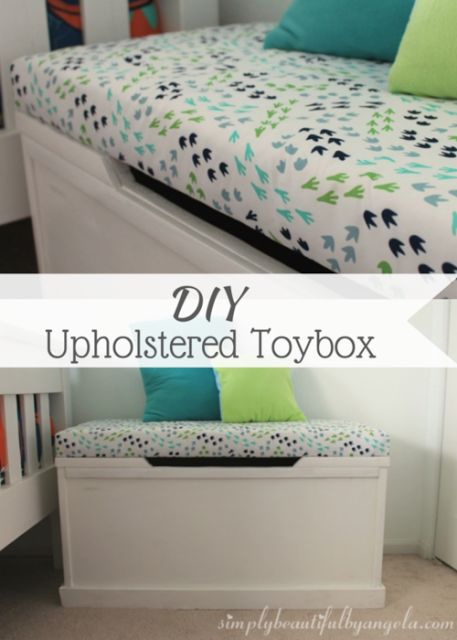 Simply Beautiful By Angela: DIY Upholstered Toybox for Cheap Chest Ideas, Toy Rooms, Big Boy Room, Baby Diy, Toy Box, Toy Boxes, Kids' Room, Diy Wood Projects, Diy Toys