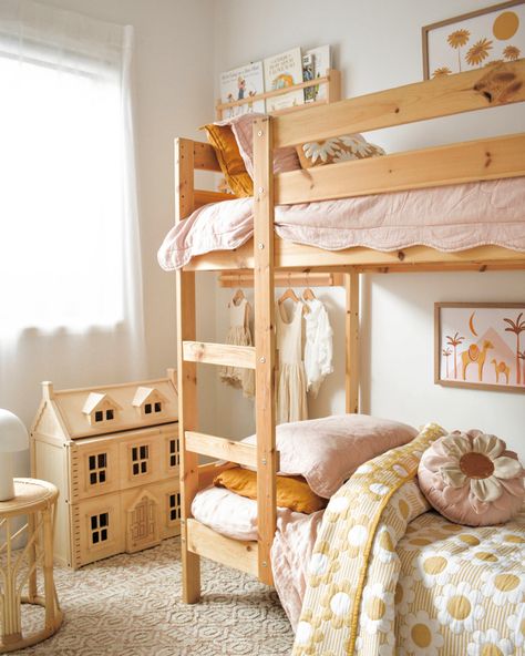 Ikea Mydal Bunk Bed Ideas, Ikea Bunk Bed Kura Shared Rooms, Sisters Bedroom Ideas Bunk Bed, Mydal Bunk Bed, Ikea Mydal Bunk Bed, Mydal Ikea Ideas, Bunk Bed Girls Room Ideas, Ikea Kura Bed With Double Bed, Ikea Bunk Bed Ideas