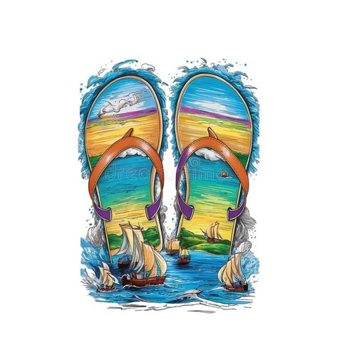 Graphics of flip-flops with the sea in them royalty free stock images Beach Clipart, Old Shoes, Puppy Dog, Girls Tshirts, Stock Images Free, Dogs And Puppies, The Sea, Flip Flops, Royalty