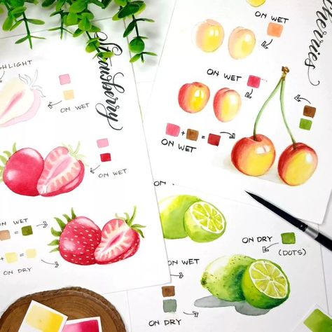 Sisca Wungu on Instagram: "Save this post! A compilation of watercolor fruit tutorials... 🍓🍒🍋 I know many of you are here for the step by step tutorials. But right now I have a lot of work deadlines and haven't had time to make a new one. So sorry... Please bear with me... 😅🙏🏻 New tutorial is coming soon!" Watercolor Step By Step, Step By Step Watercolor, Bear With Me, Watercolor Fruit, Watercolor Paintings Tutorials, So Sorry, Painting Tutorial, Art Tutorials, Watercolor Paintings