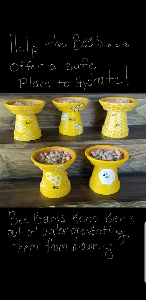 Save The Bees Project, Diy Pollinator House, How To Make A Bee House, Diy Bee Cups For Garden, Bee Garden Decor, Bee Feeder Diy, Bee Bath Diy, Bee Garden Ideas, Bee Drinking Station