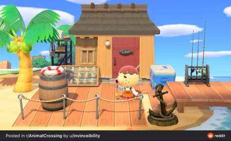 Animal Crossing Fish, Bug Images, Fishing Shack, Animal Crossing Wild World, Island Decor, New Animal Crossing, Animal Crossing Game, Pier Fishing, Animal Crossing Qr