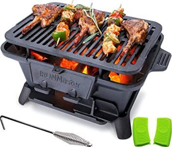 IronMaster CI-1608, Pre-Seasoned Cast Iron Hibachi Grill Small, Portable for Indoor & Outdoor Japanese Yakitori BBQ Charcoal Grills, 2 Heights, Air Control & Coal Door Yakitori Grill, Japanese Yakitori, Hibachi Grill, Portable Charcoal Grill, Cast Iron Grill Pan, Portable Barbecue, Charcoal Grills, Portable Bbq, Cast Iron Grill