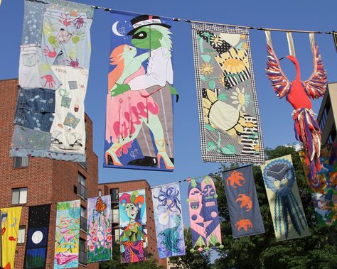 Banners hanging over South Allen Street at the 2014 Central Pennsylvania Festival of the Arts. Hanging Banners Ideas, Festival Banner, Street Banners, Group Art Projects, Cloth Banners, Street Festival, Art Biz, Banner Designs, Canvas Painting Designs