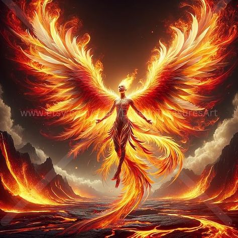 Fire Angel Download: Digital Art, Instant Downloadable Wallpaper, Downloadable Fantasy Art, Digital Poster, Angel Art, Demon Art - Etsy Seraphim Dragon, Phoenix Female, Flying Phoenix Tattoo, Xmen Oc, Magical Inspiration, Most Beautiful Tattoos, Goddess Of Fire, Fire Angel, Art Demon