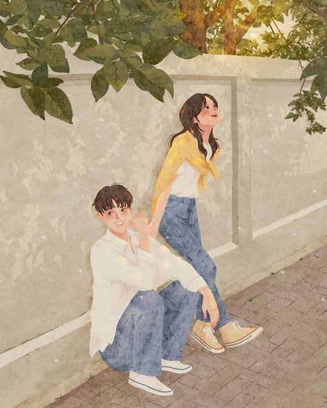 Our Beloved Summer Webtoon, Doodle Pictures, Our Beloved Summer, Beloved Summer, Scrapbook Cover, Watercolor Art Journal, Cute Mobile Wallpapers, Summer Illustration, Aesthetic Couple