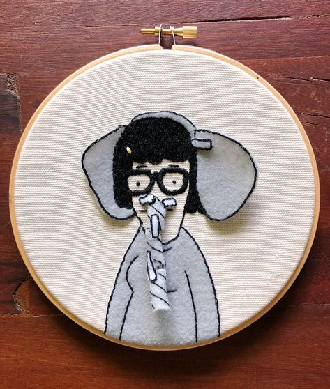 Bobs Burgers Embroidery, Tina Belcher, Bob's Burgers, Bobs Burgers, Macrame Knots, July 28, Embroidery And Stitching, Embroidery Hoop, Cross Stitch Embroidery