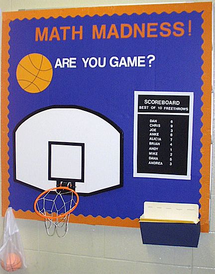 Math Classroom Wall, Math Bulletin Boards, Sports Theme Classroom, High School Math Classroom, Math Classroom Decorations, Sports Classroom, Classroom Decor High School, Math Madness, E Mc2