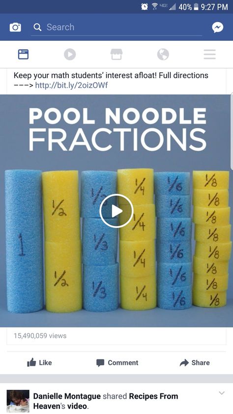 Teaching Fractions, Pool Noodle, Diy Pool, Pool Noodles, 3rd Grade Math, Diy Crafts Hacks, Recipes From Heaven, Crafts Hacks, Math Lessons