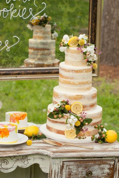 If possible this Lemon drizzle cake but 3 tiers not 4 Lemon Wedding Cakes, Wedding Table Toppers, Yellow Wedding Cake, Lemon Themed Bridal Shower, Tiered Cake, Wedding Cake Rustic, Cake Boss, Colorful Cakes