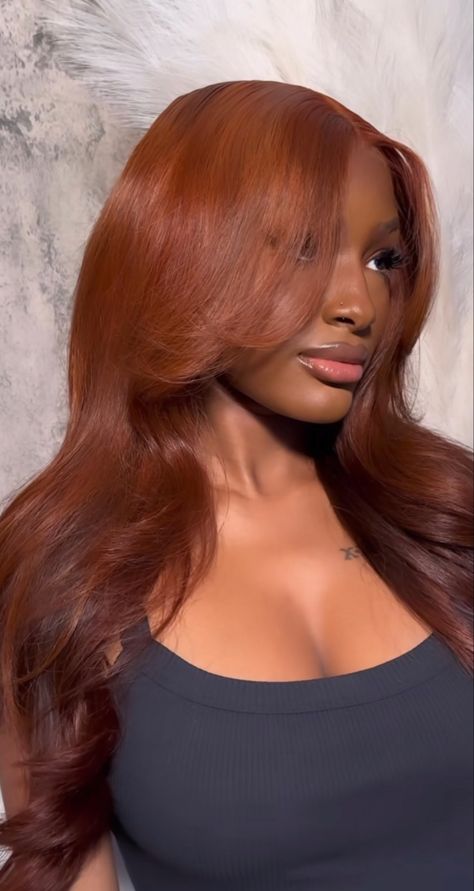 Brown Red Orange Hair, Dark Auburn Hair Black Women, Copper Ginger Hair On Brown Skin, Ginger Auburn Hair Black Women, Auburn Hair On Black Women, Amber Red Hair, Ginger On Dark Skin, Dark Skin Ginger Hair, Dark Amber Hair