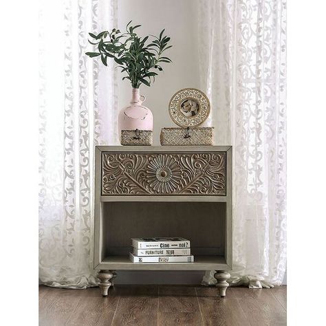 Wauwatosa Resin Floral Design 1 Drawer Nightstand Tall Nightstands, Usb Outlet, Dresser Sets, Wood Nightstand, Bedroom Night Stands, Furniture Of America, Bedroom Collection, Drawer Nightstand, Dresser With Mirror