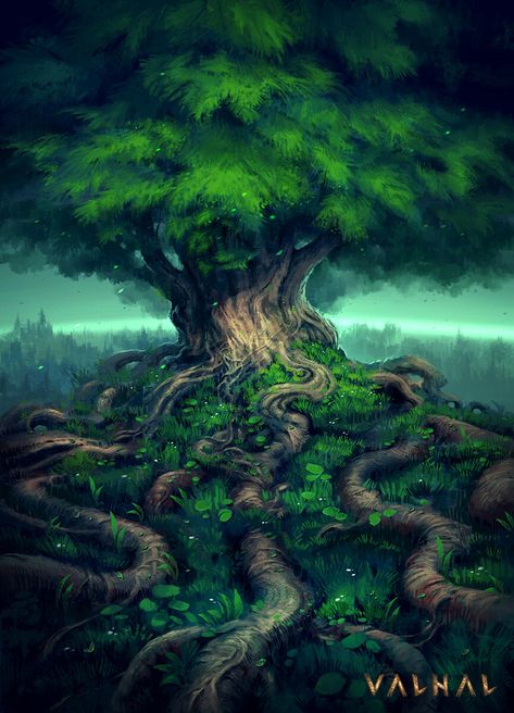 ArtStation - Sacred Tree, Nele Diel Giant Tree Fantasy Art, Magic Realms, Emotional Books, Castle Background, Magical Tree, Canvas Art Projects, Sacred Tree, Giant Tree, My Fantasy World