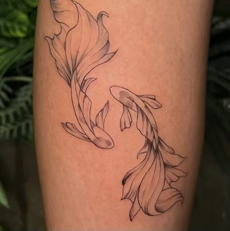 Koi Fish Tattoo Minimalist, Unique Pisces Tattoos, Ankle Tats, Koi Fish Tattoo Meaning, Coffee Cup Tattoo, River Tattoo, Pisces Tattoo Designs, Cup Tattoo, Peacock Feather Tattoo