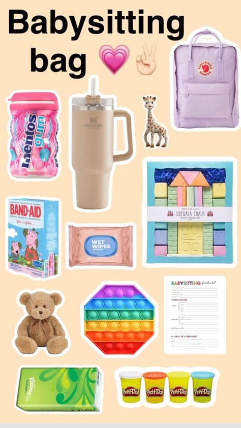 Whats In My Babysitting Bag, What’s In My Babysitting Bag, Fun Stuff To Do While Babysitting, What To Put In A Babysitting Bag, Things To Put In Your Babysitting Bag, What To Wear To Babysit, What To Put In Your Babysitting Bag, Summer Babysitting Ideas, What To Pack In A Babysitting Bag