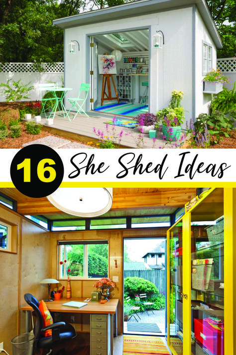 She’d Office, Inside She Shed Ideas Boho, Inside She Shed Ideas Craft Rooms, 10 X 12 She Shed Interior, She Shed Exterior Paint Ideas, Diy She Shed Cheap, Shed To Office, She Shed Loft, Cheap She Shed Ideas