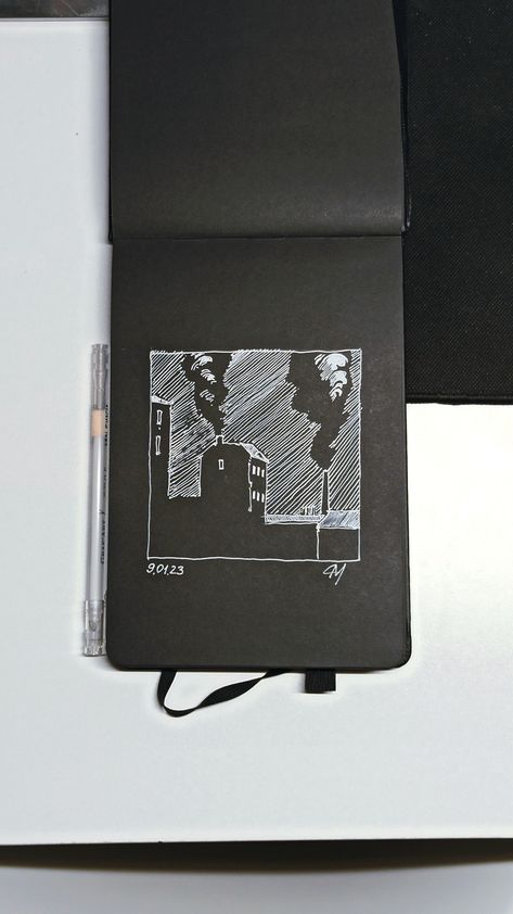 Black Paper Sketchbook, Ink Pen Art, Black Paper Drawing, Black And White Art Drawing, Graphic Novel Art, Architecture Design Sketch, Architecture Drawing Art, Sketchbook Art Journal, Nature Art Painting