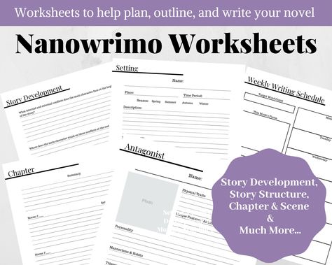 Nanowrimo 30 Day Novel Worksheets| Writing Planner| Novel Planner by StoryNoteWorksheets on Etsy Novel Writing Outline, Writing Printables, Explanation Text, Workbook Design, Writing Templates, Writing Worksheets, Guided Writing, Story Writing, Student Activities