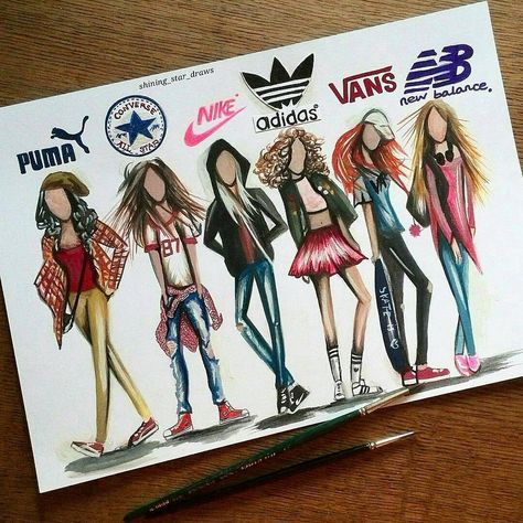 Brands with fashion 👗👚👜👠! Which one is your favorite? By @shining_star_draws . 👉Follow @artistic_unity_ 🔥 . Shared by @art_by_fabian . Tag… Tumbler Drawings, App Drawings, Sports Drawings, Social Media Drawings, Social Media Art, Anime Show, Bff Drawings, Puma Sport, Shoes Puma