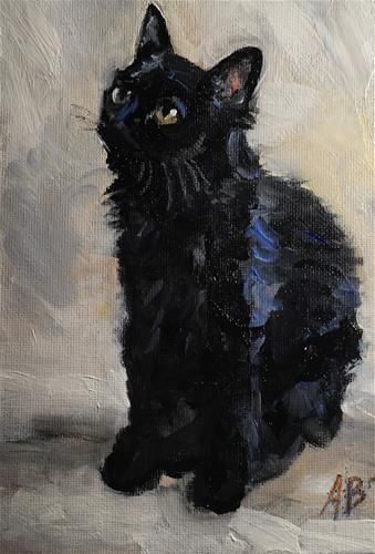 Yellow Green Eyes, Pink Tongue, Black Cat Aesthetic, Black Cat Painting, Black Cat Art, Cat Artwork, Cat Aesthetic, Daily Paintworks, Cat Painting