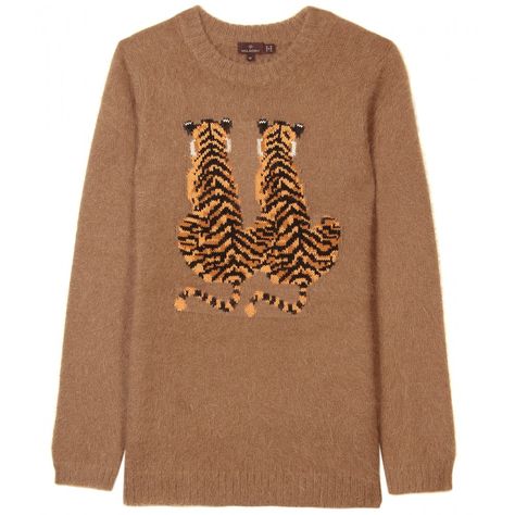 Mulberry - PULLOVER WITH TIGER MOTIF Tiger Clothes, Tiger Sweater, Animal Sweater, Oxblood Leather, Graphic Sweaters, Lovely Clothes, Brown Sweater, Sweater Weather, Style Me